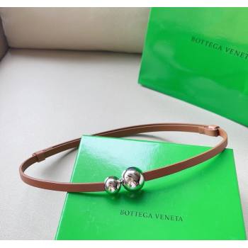 Bottega Veneta Calfskin Belt with Silver Spheres Buckle Light Brown 2025 0315 (99-250315081)