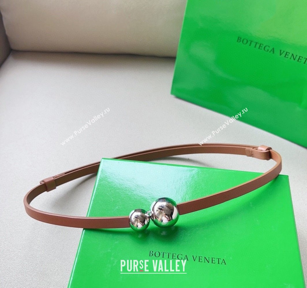 Bottega Veneta Calfskin Belt with Silver Spheres Buckle Light Brown 2025 0315 (99-250315081)