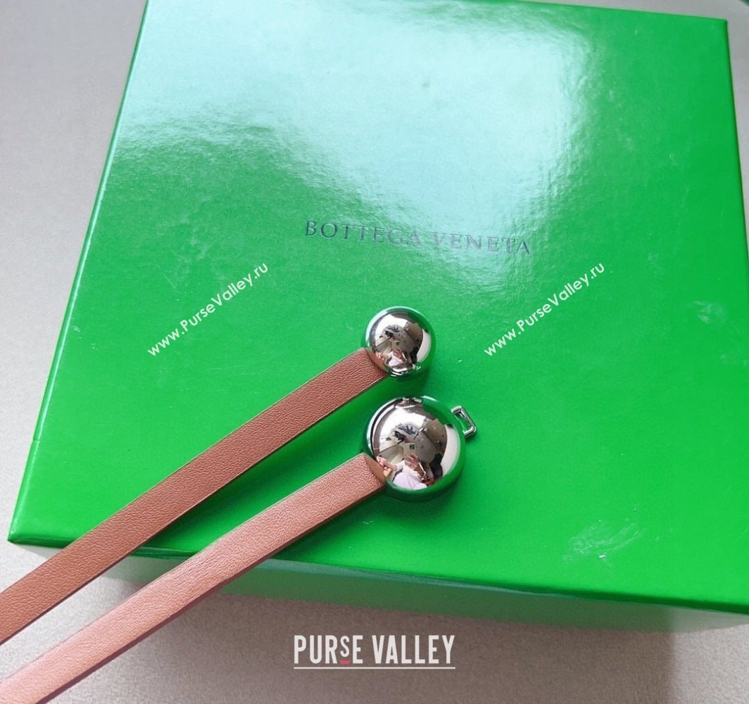 Bottega Veneta Calfskin Belt with Silver Spheres Buckle Light Brown 2025 0315 (99-250315081)