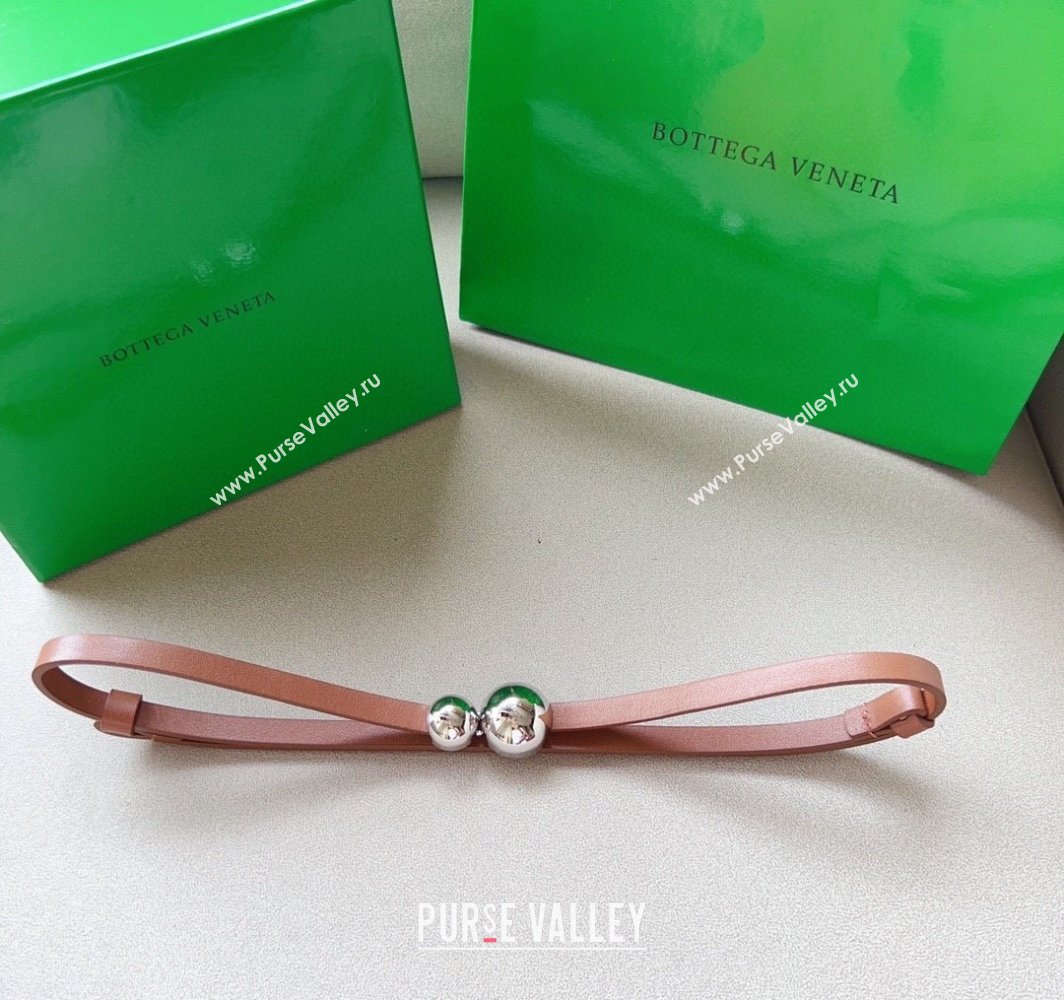 Bottega Veneta Calfskin Belt with Silver Spheres Buckle Light Brown 2025 0315 (99-250315081)