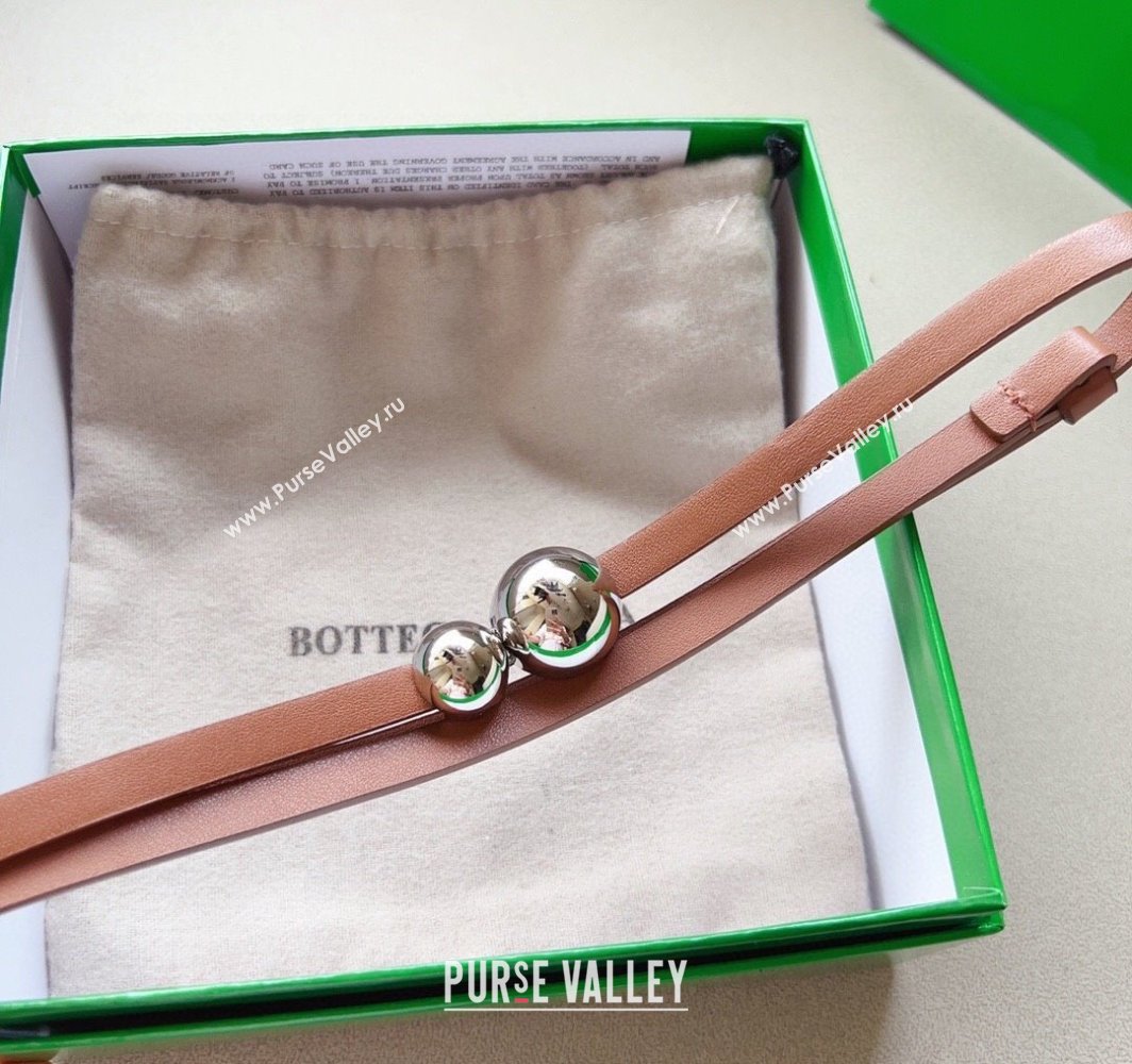 Bottega Veneta Calfskin Belt with Silver Spheres Buckle Light Brown 2025 0315 (99-250315081)