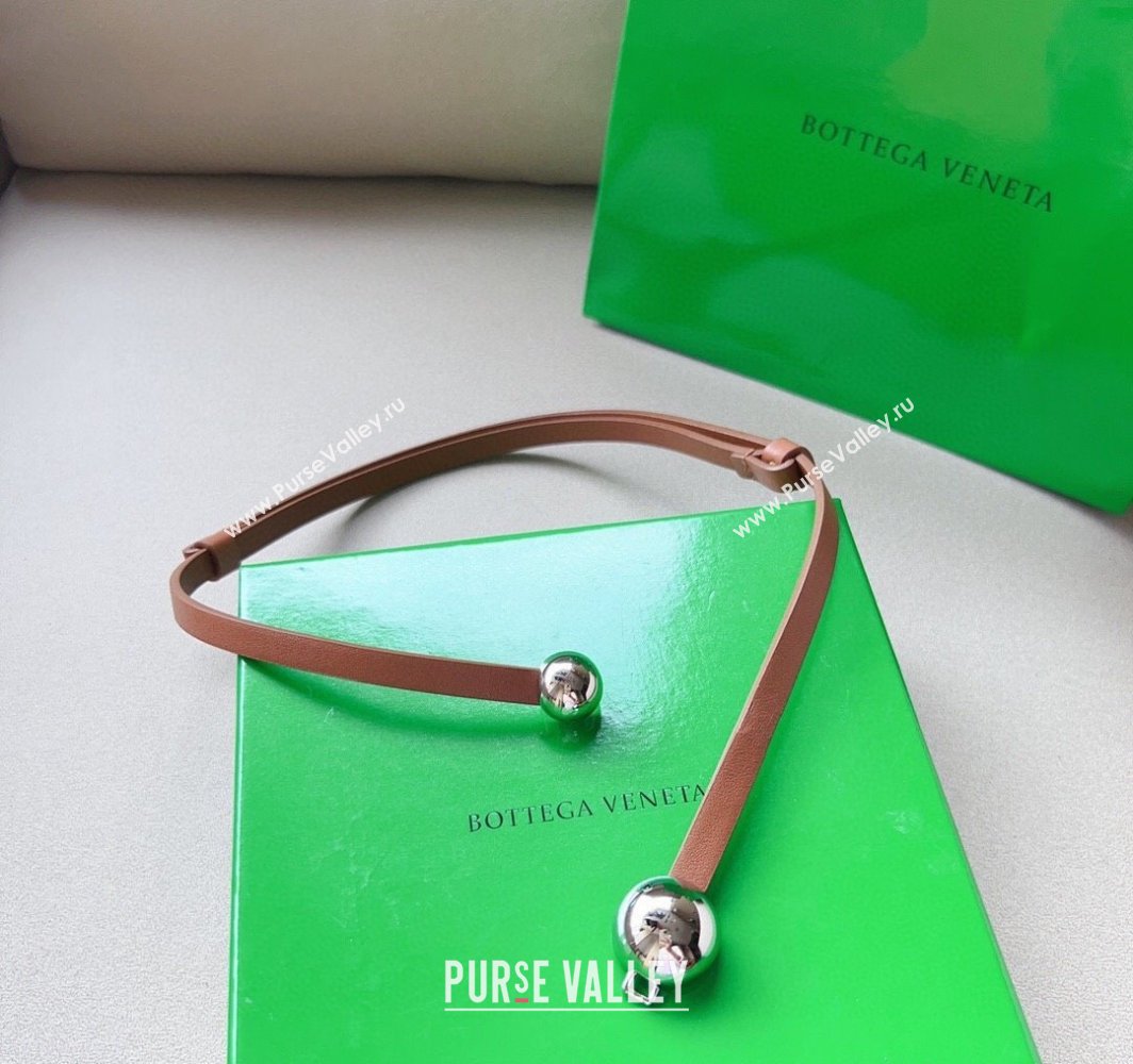 Bottega Veneta Calfskin Belt with Silver Spheres Buckle Light Brown 2025 0315 (99-250315081)