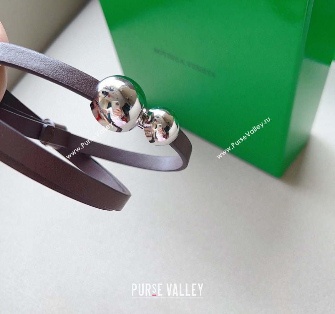 Bottega Veneta Calfskin Belt with Silver Spheres Buckle Dark Brown 2025 0315 (99-250315082)