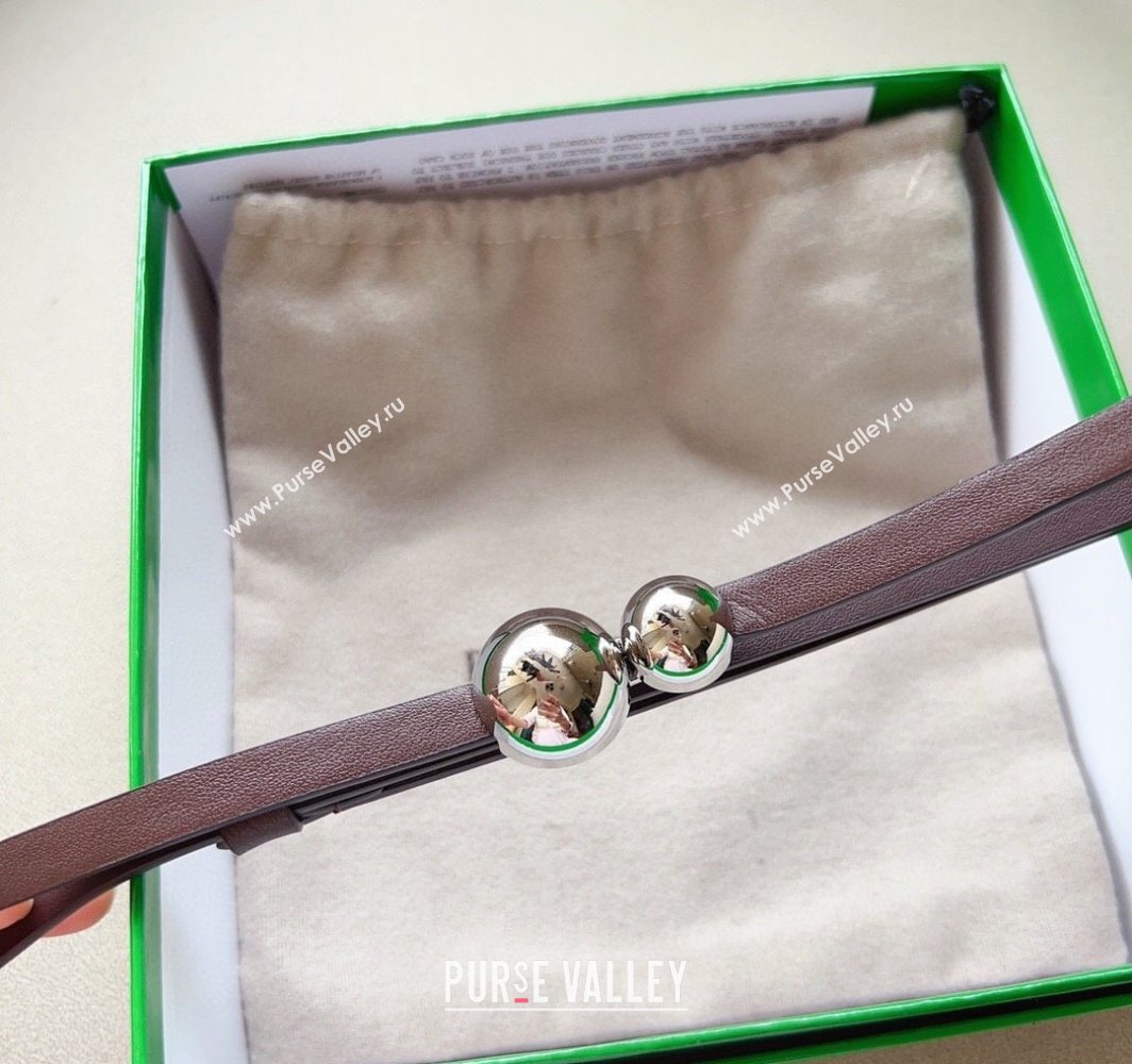Bottega Veneta Calfskin Belt with Silver Spheres Buckle Dark Brown 2025 0315 (99-250315082)