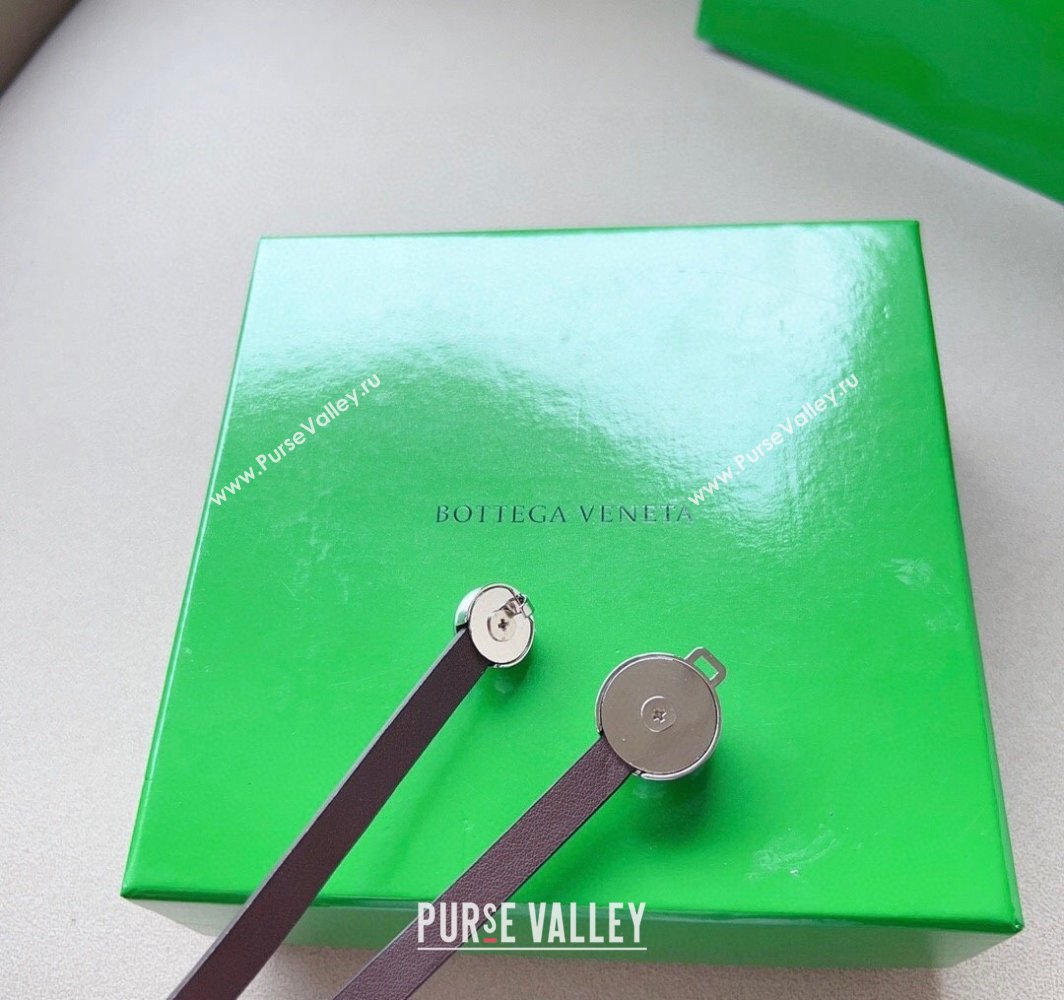 Bottega Veneta Calfskin Belt with Silver Spheres Buckle Dark Brown 2025 0315 (99-250315082)