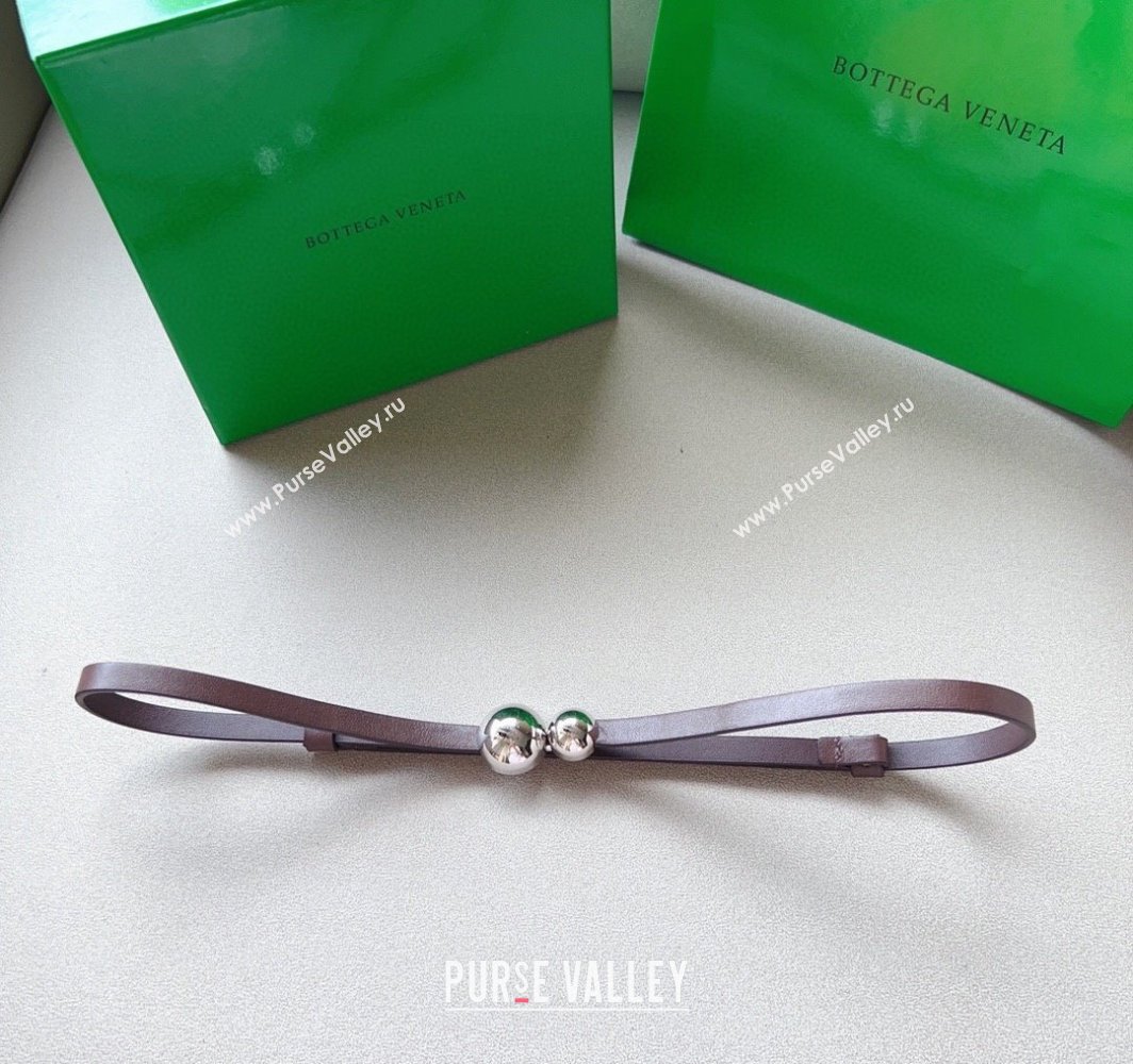 Bottega Veneta Calfskin Belt with Silver Spheres Buckle Dark Brown 2025 0315 (99-250315082)