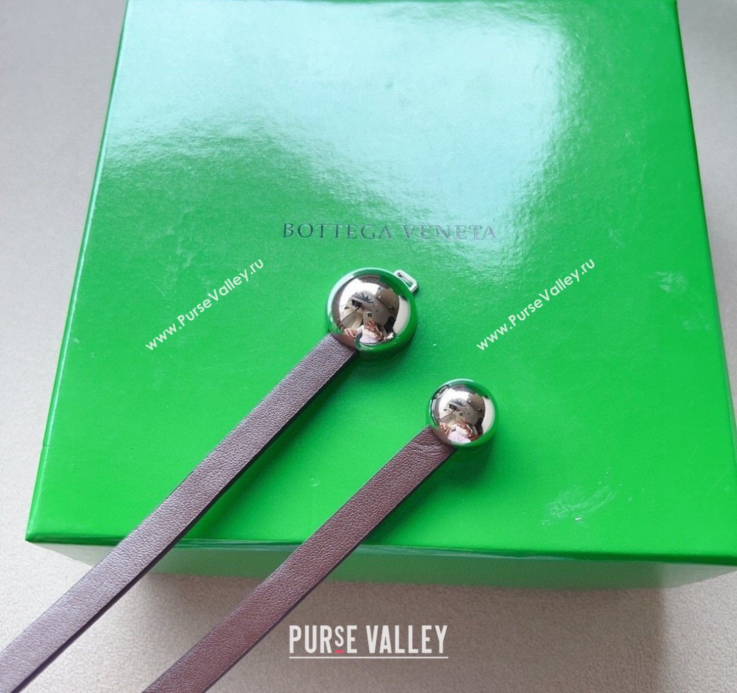 Bottega Veneta Calfskin Belt with Silver Spheres Buckle Dark Brown 2025 0315 (99-250315082)