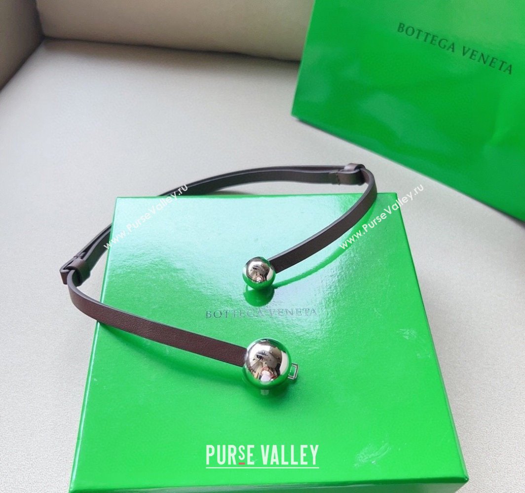 Bottega Veneta Calfskin Belt with Silver Spheres Buckle Dark Brown 2025 0315 (99-250315082)