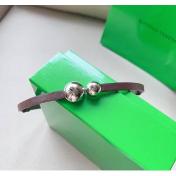 Bottega Veneta Calfskin Belt with Silver Spheres Buckle Dark Brown 2025 0315 (99-250315082)