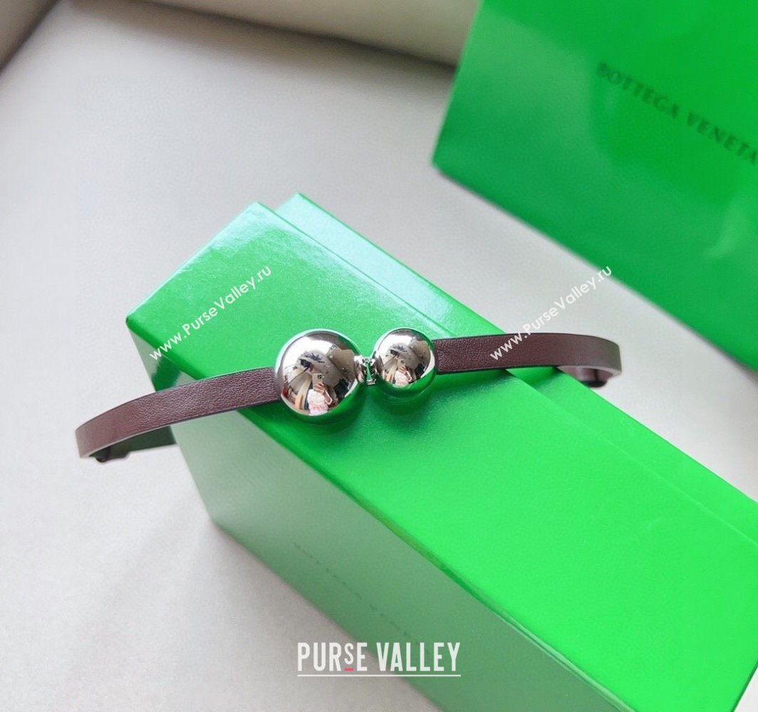 Bottega Veneta Calfskin Belt with Silver Spheres Buckle Dark Brown 2025 0315 (99-250315082)