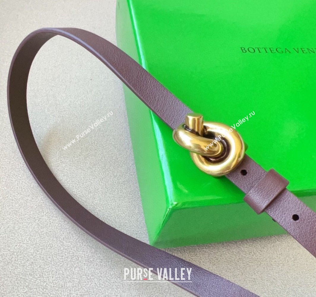 Bottega Veneta Womens Soft Calfskin Belt 1.5cm with Knot Buckle Dark Brown/Gold 2025 0315 (99-250315083)