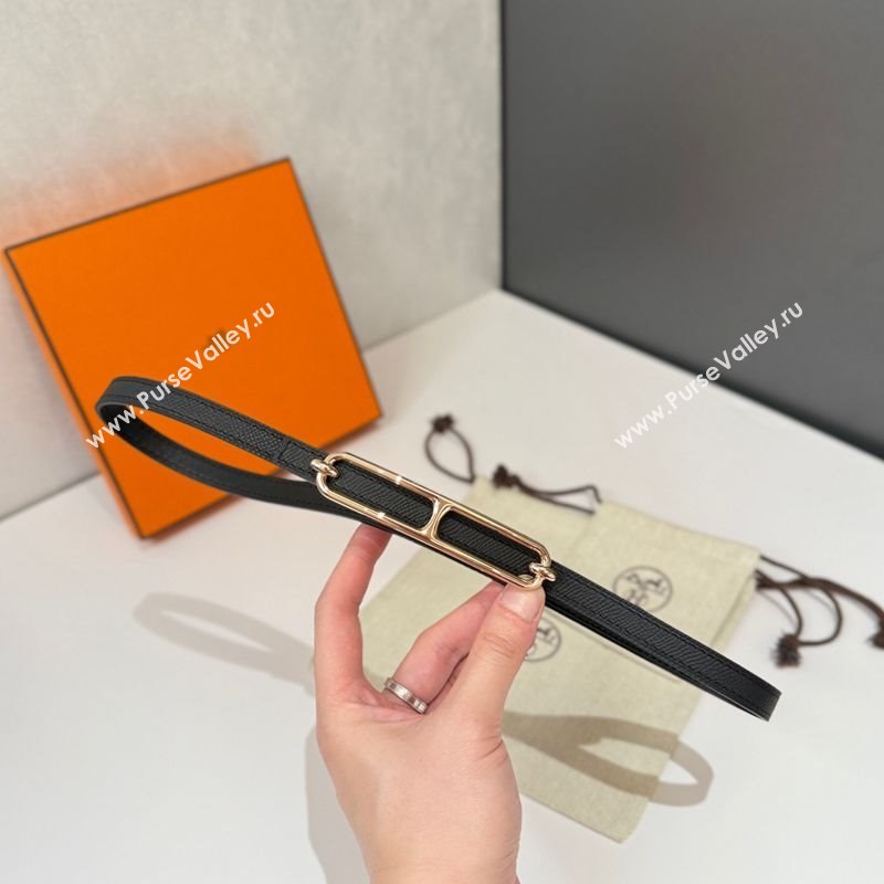 Hermes Roulis belt buckle Reversible leather strap 1.3cm Black/Gold 2025 0314 (99-250314083)