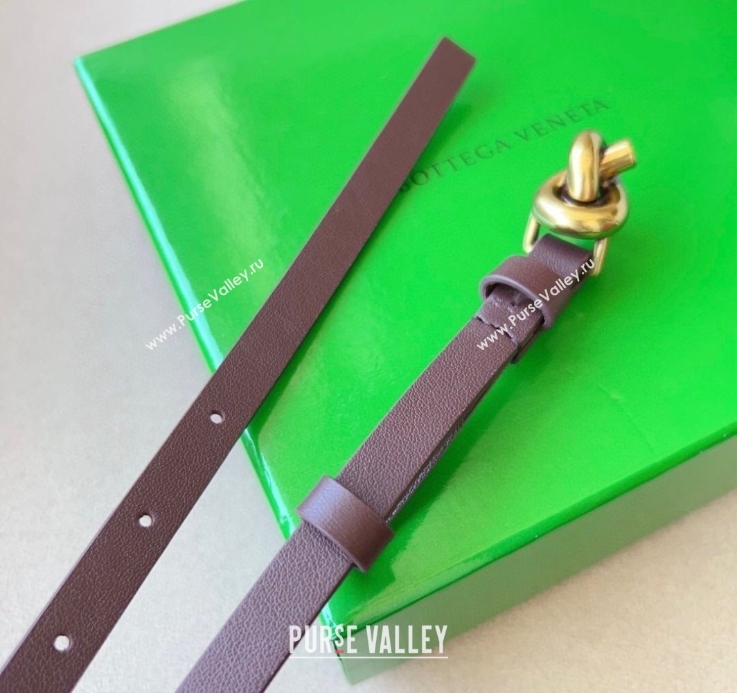 Bottega Veneta Womens Soft Calfskin Belt 1.5cm with Knot Buckle Dark Brown/Gold 2025 0315 (99-250315083)