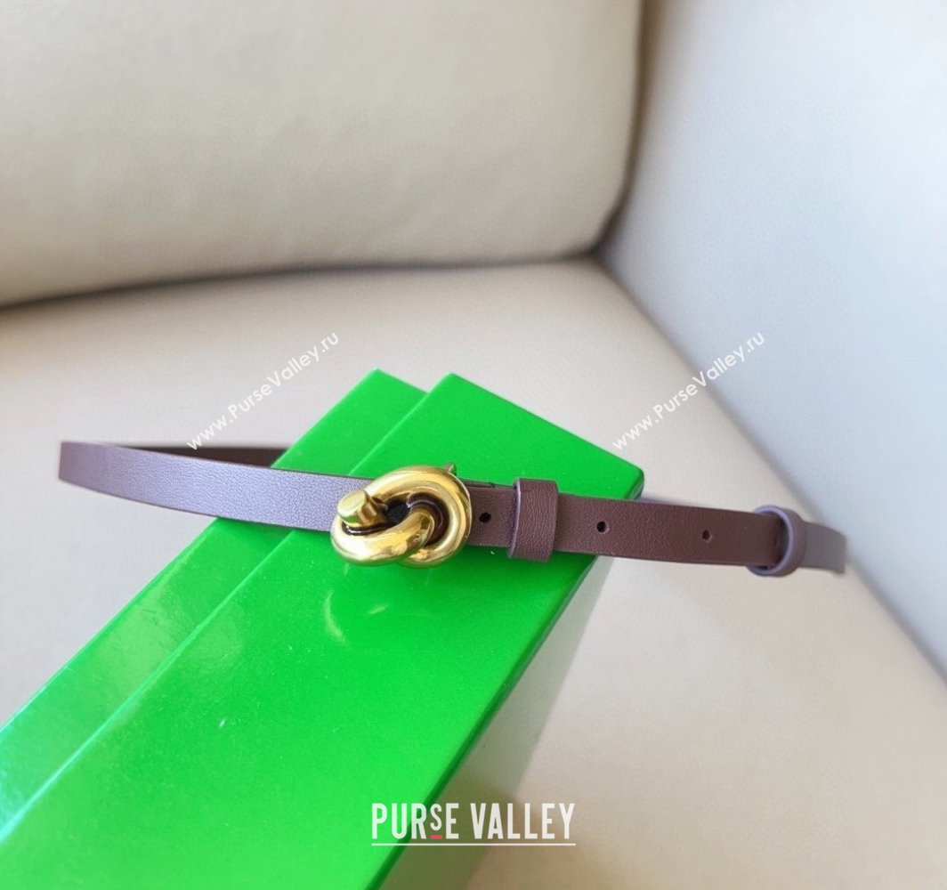 Bottega Veneta Womens Soft Calfskin Belt 1.5cm with Knot Buckle Dark Brown/Gold 2025 0315 (99-250315083)