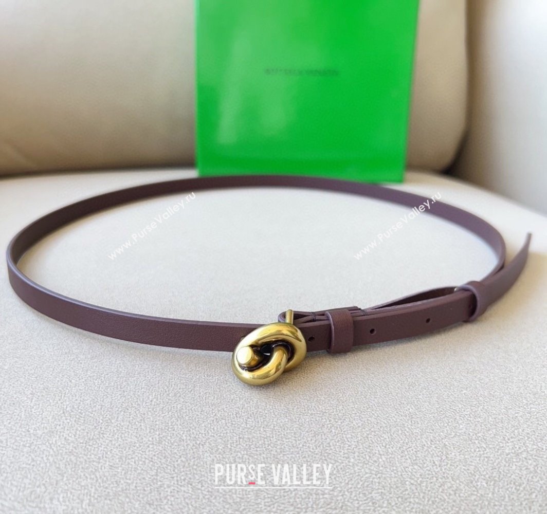 Bottega Veneta Womens Soft Calfskin Belt 1.5cm with Knot Buckle Dark Brown/Gold 2025 0315 (99-250315083)