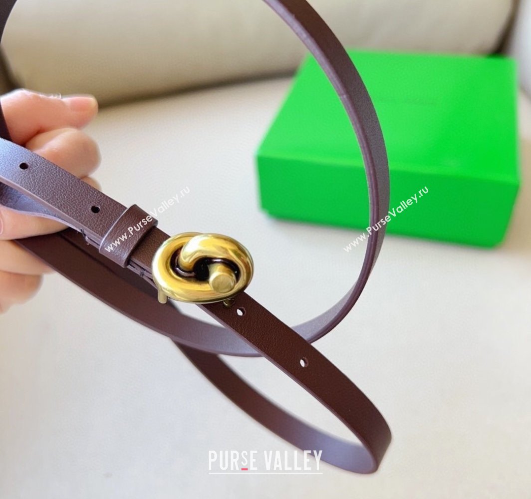Bottega Veneta Womens Soft Calfskin Belt 1.5cm with Knot Buckle Dark Brown/Gold 2025 0315 (99-250315083)