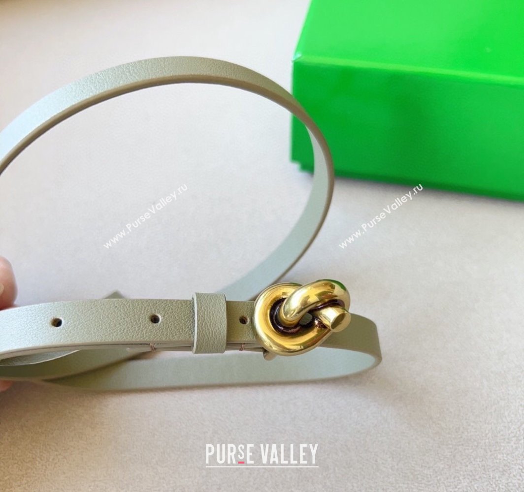 Bottega Veneta Womens Soft Calfskin Belt 1.5cm with Knot Buckle Travertine Green/Gold 2025 0315 (99-250315087)