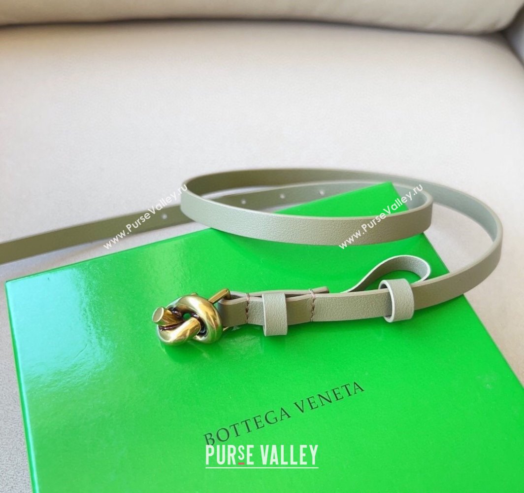 Bottega Veneta Womens Soft Calfskin Belt 1.5cm with Knot Buckle Travertine Green/Gold 2025 0315 (99-250315087)