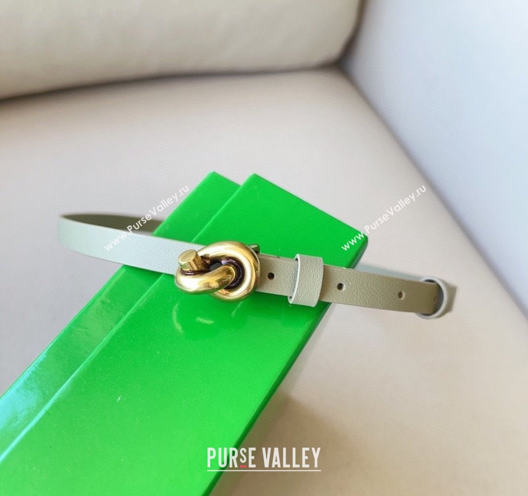 Bottega Veneta Womens Soft Calfskin Belt 1.5cm with Knot Buckle Travertine Green/Gold 2025 0315 (99-250315087)