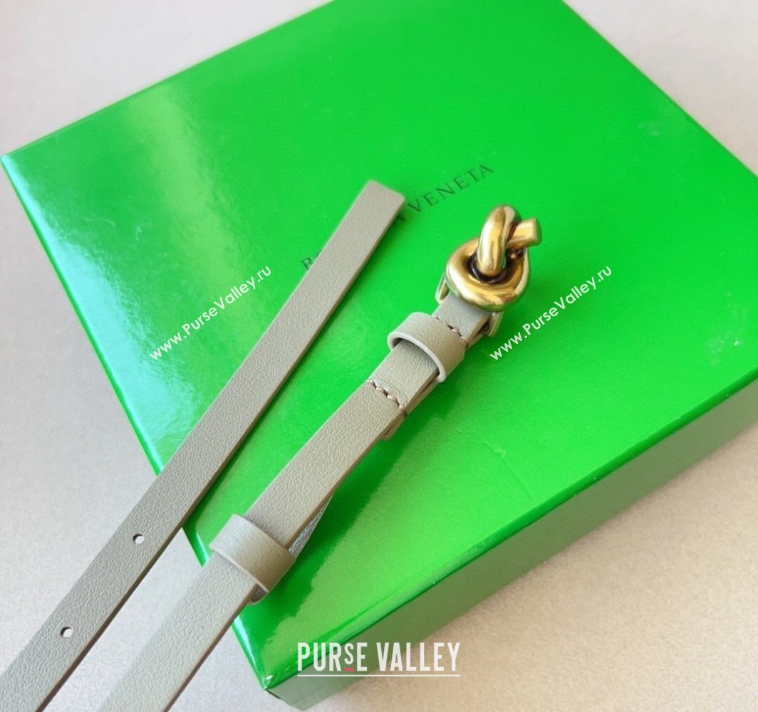 Bottega Veneta Womens Soft Calfskin Belt 1.5cm with Knot Buckle Travertine Green/Gold 2025 0315 (99-250315087)