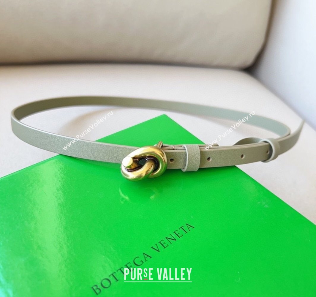 Bottega Veneta Womens Soft Calfskin Belt 1.5cm with Knot Buckle Travertine Green/Gold 2025 0315 (99-250315087)