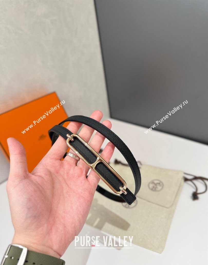 Hermes Roulis belt buckle Reversible leather strap 1.3cm Black/Gold 2025 0314 (99-250314083)