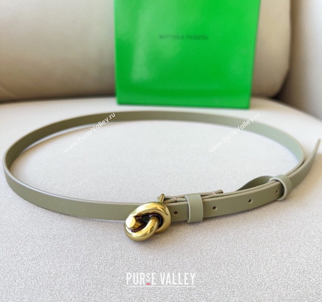 Bottega Veneta Womens Soft Calfskin Belt 1.5cm with Knot Buckle Travertine Green/Gold 2025 0315 (99-250315087)