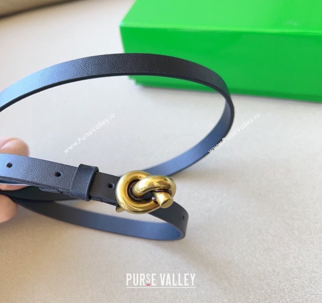 Bottega Veneta Womens Soft Calfskin Belt 1.5cm with Knot Buckle Black/Gold 2025 0315 (99-250315085)