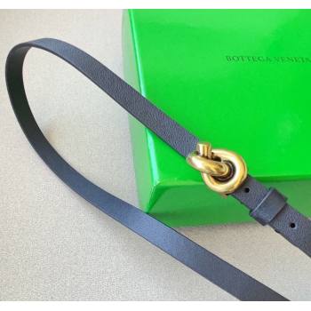 Bottega Veneta Womens Soft Calfskin Belt 1.5cm with Knot Buckle Black/Gold 2025 0315 (99-250315085)