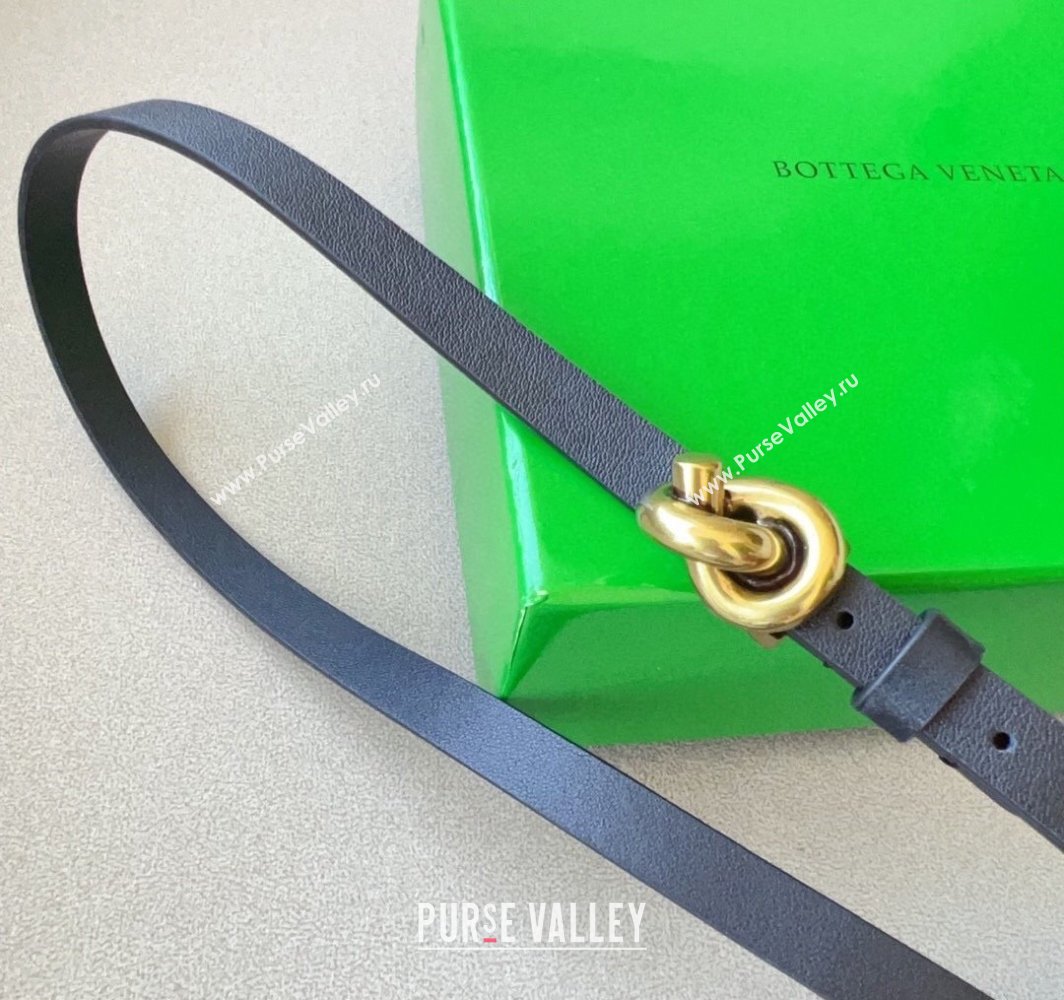 Bottega Veneta Womens Soft Calfskin Belt 1.5cm with Knot Buckle Black/Gold 2025 0315 (99-250315085)