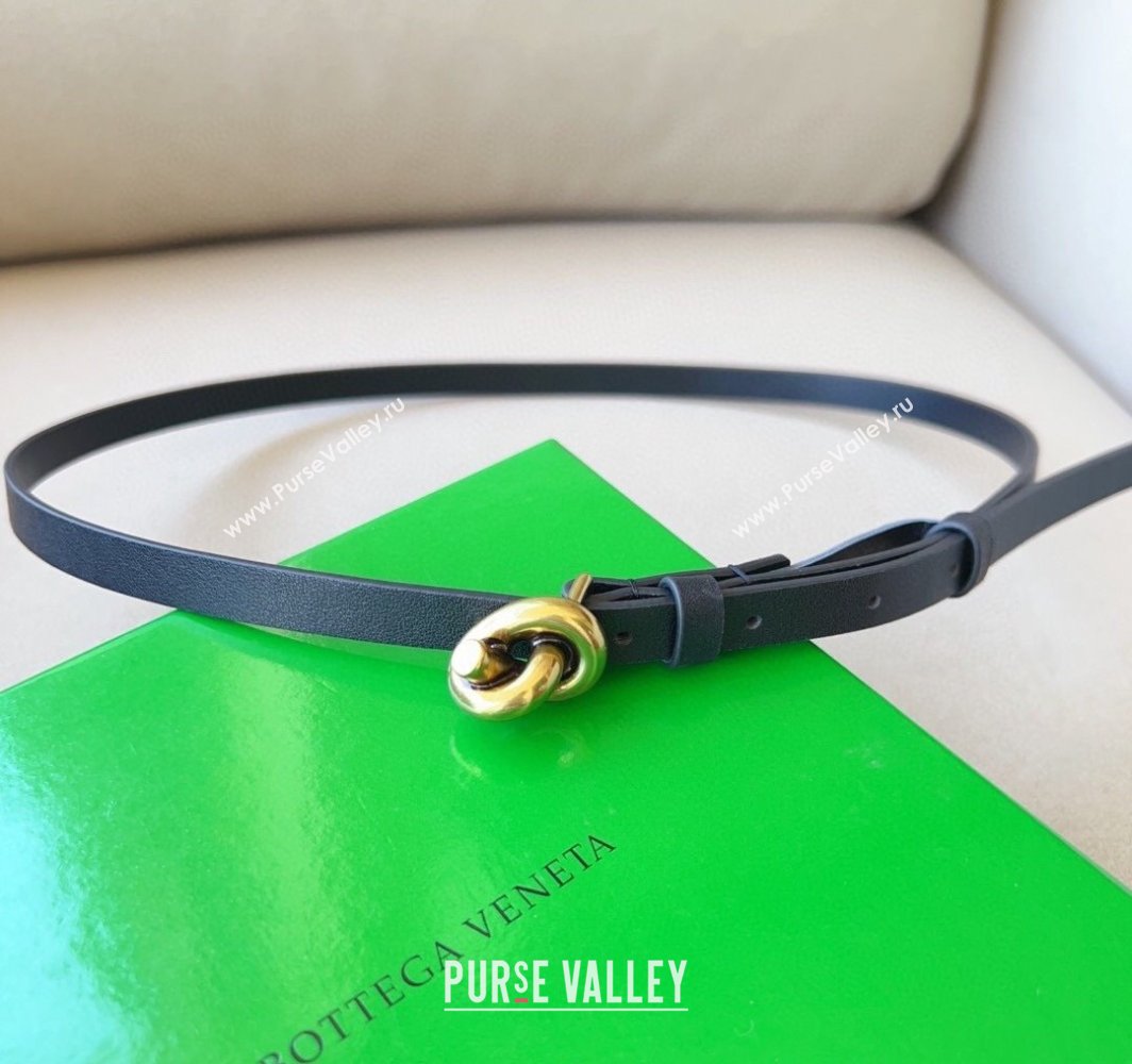 Bottega Veneta Womens Soft Calfskin Belt 1.5cm with Knot Buckle Black/Gold 2025 0315 (99-250315085)