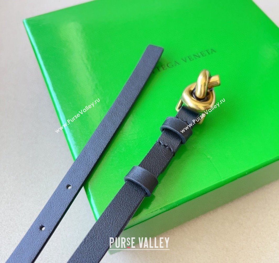 Bottega Veneta Womens Soft Calfskin Belt 1.5cm with Knot Buckle Black/Gold 2025 0315 (99-250315085)