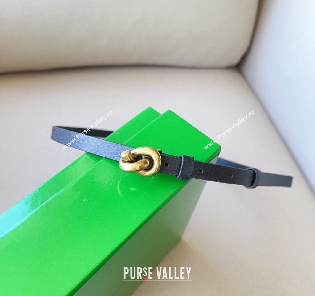 Bottega Veneta Womens Soft Calfskin Belt 1.5cm with Knot Buckle Black/Gold 2025 0315 (99-250315085)