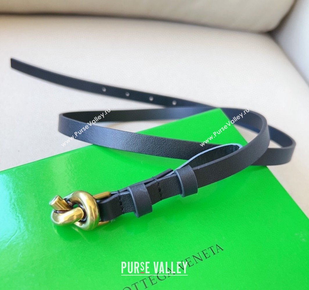 Bottega Veneta Womens Soft Calfskin Belt 1.5cm with Knot Buckle Black/Gold 2025 0315 (99-250315085)