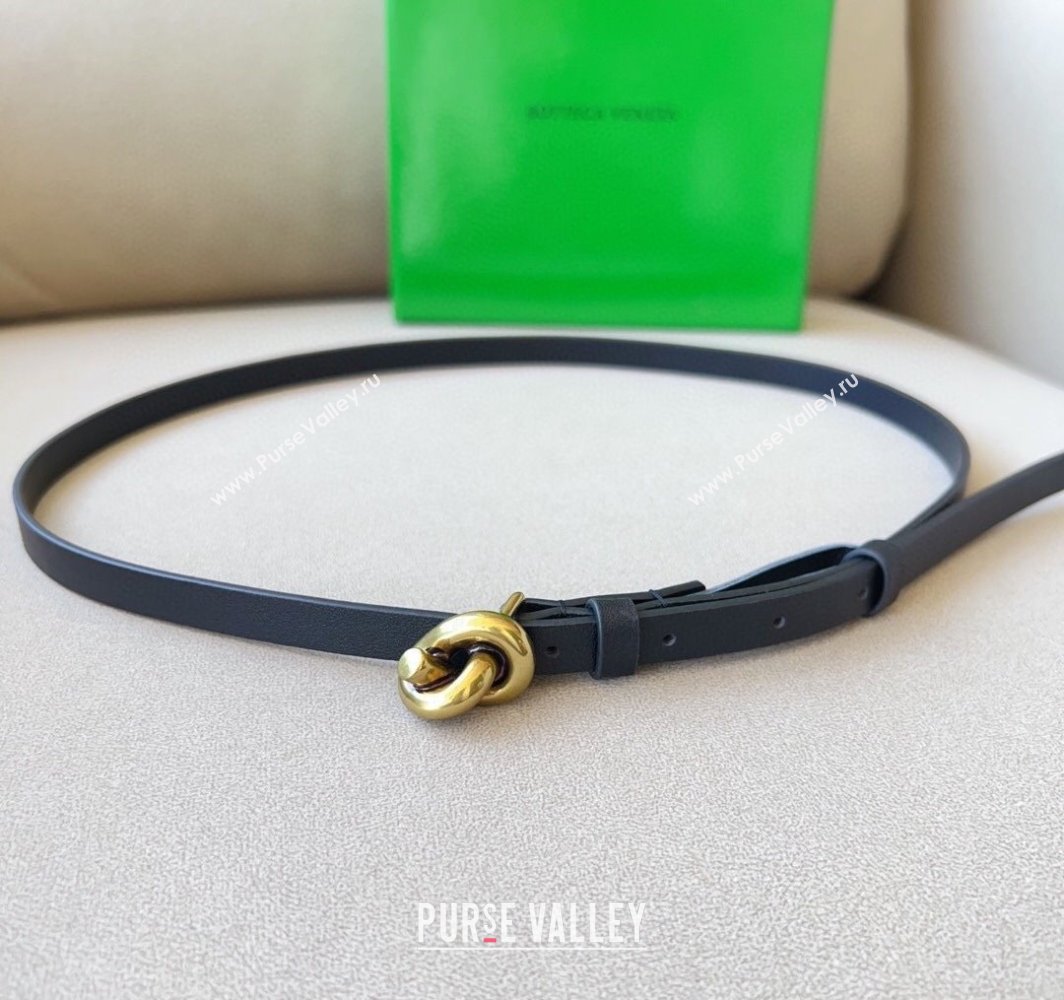 Bottega Veneta Womens Soft Calfskin Belt 1.5cm with Knot Buckle Black/Gold 2025 0315 (99-250315085)