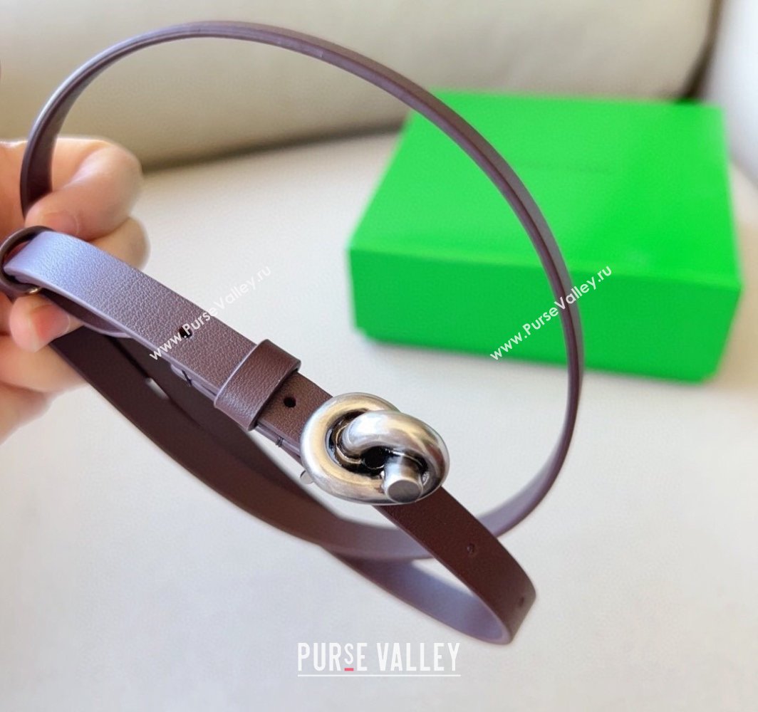 Bottega Veneta Womens Soft Calfskin Belt 1.5cm with Knot Buckle Dark Brown/Silver 2025 0315 (99-250315084)