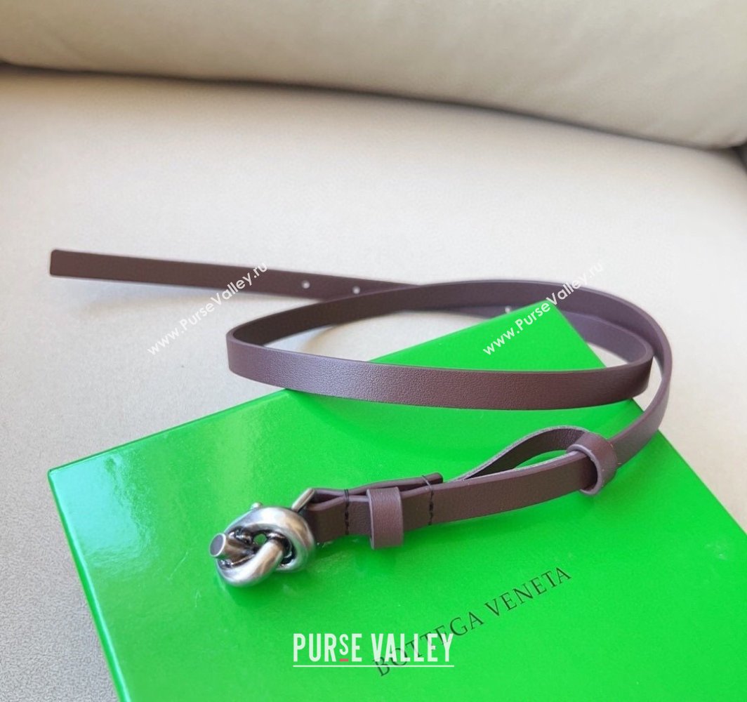 Bottega Veneta Womens Soft Calfskin Belt 1.5cm with Knot Buckle Dark Brown/Silver 2025 0315 (99-250315084)