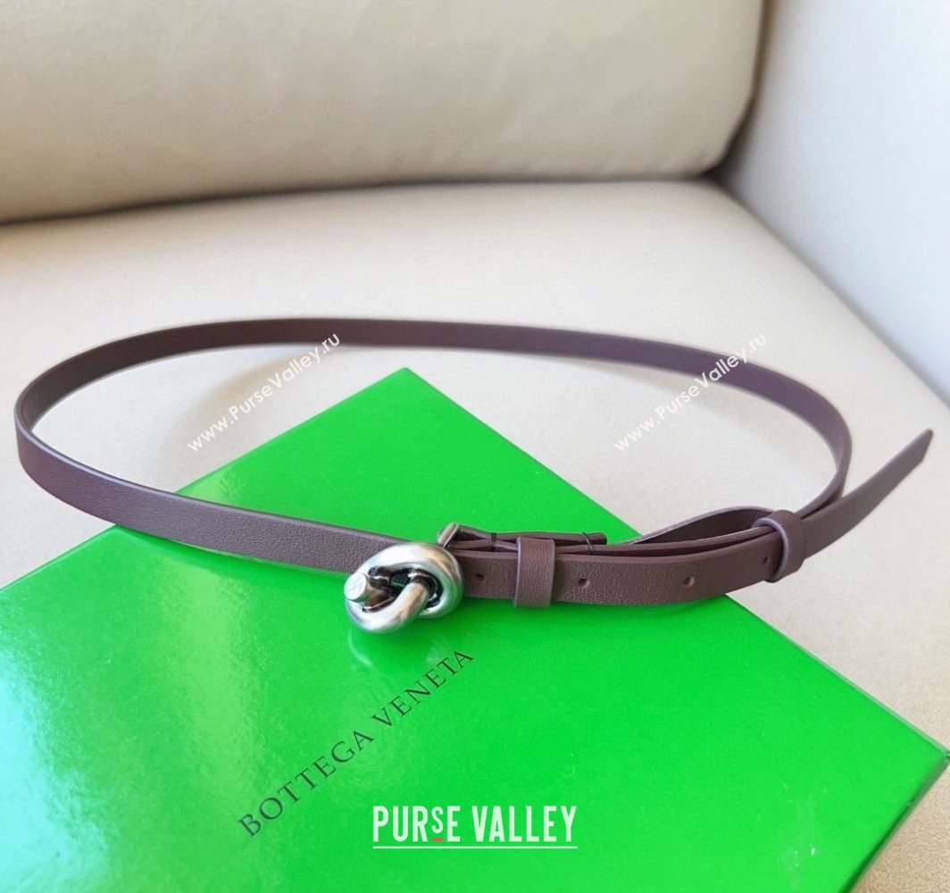 Bottega Veneta Womens Soft Calfskin Belt 1.5cm with Knot Buckle Dark Brown/Silver 2025 0315 (99-250315084)