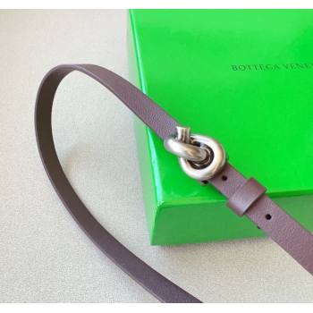 Bottega Veneta Womens Soft Calfskin Belt 1.5cm with Knot Buckle Dark Brown/Silver 2025 0315 (99-250315084)