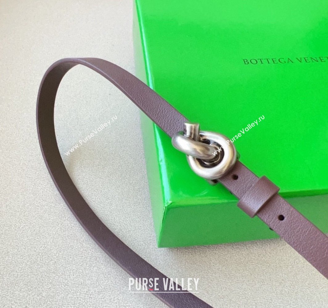 Bottega Veneta Womens Soft Calfskin Belt 1.5cm with Knot Buckle Dark Brown/Silver 2025 0315 (99-250315084)