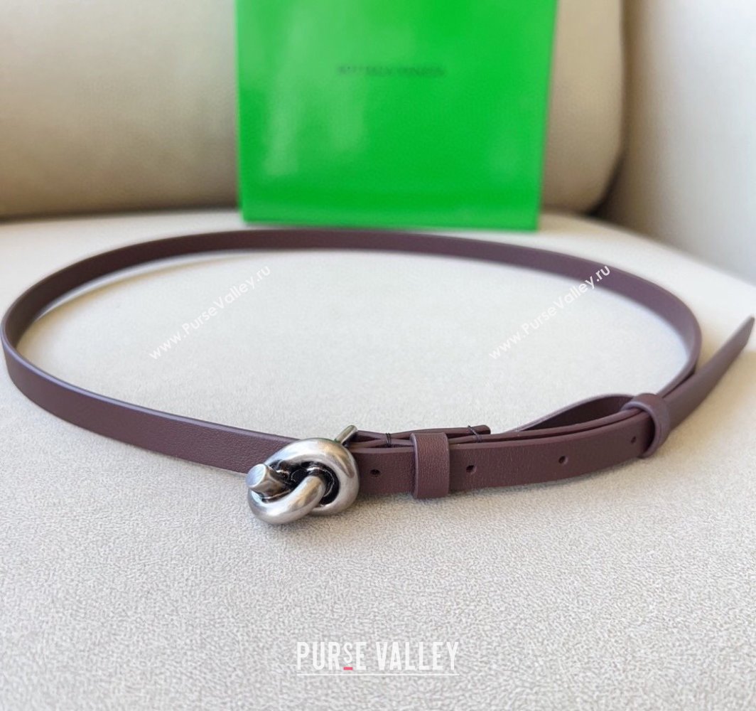 Bottega Veneta Womens Soft Calfskin Belt 1.5cm with Knot Buckle Dark Brown/Silver 2025 0315 (99-250315084)