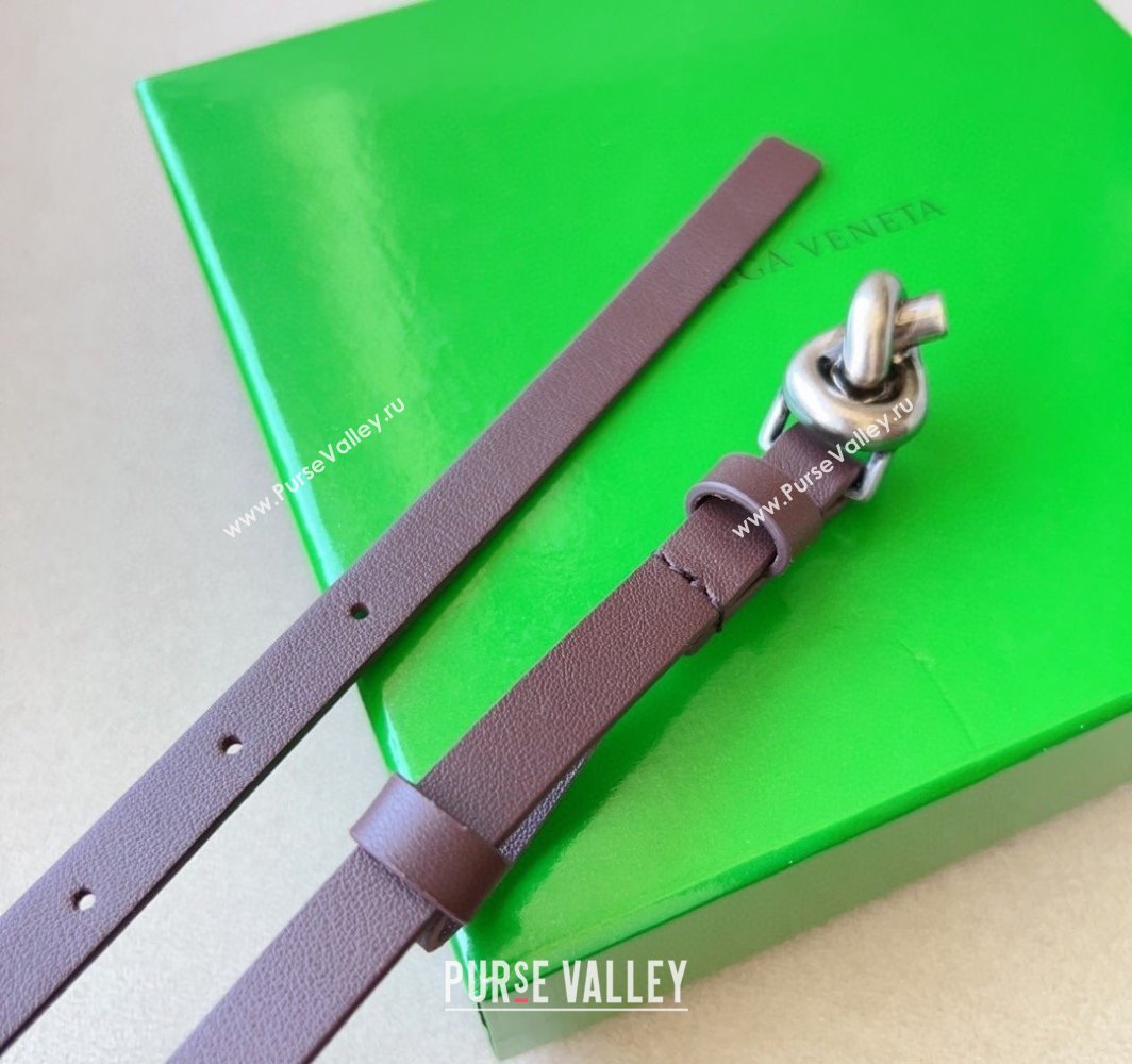 Bottega Veneta Womens Soft Calfskin Belt 1.5cm with Knot Buckle Dark Brown/Silver 2025 0315 (99-250315084)