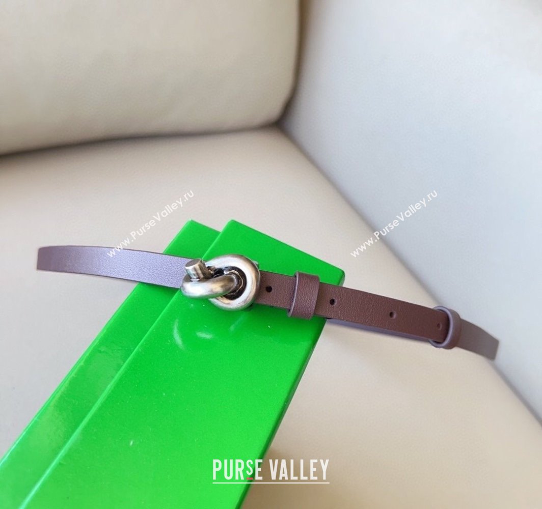 Bottega Veneta Womens Soft Calfskin Belt 1.5cm with Knot Buckle Dark Brown/Silver 2025 0315 (99-250315084)