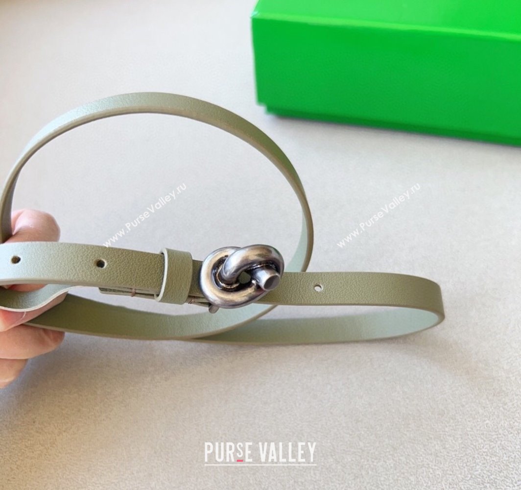 Bottega Veneta Womens Soft Calfskin Belt 1.5cm with Knot Buckle Travertine Green/Silver 2025 0315 (99-250315088)