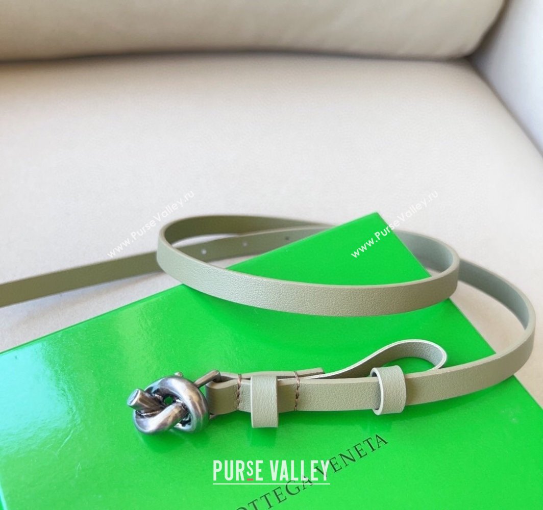 Bottega Veneta Womens Soft Calfskin Belt 1.5cm with Knot Buckle Travertine Green/Silver 2025 0315 (99-250315088)
