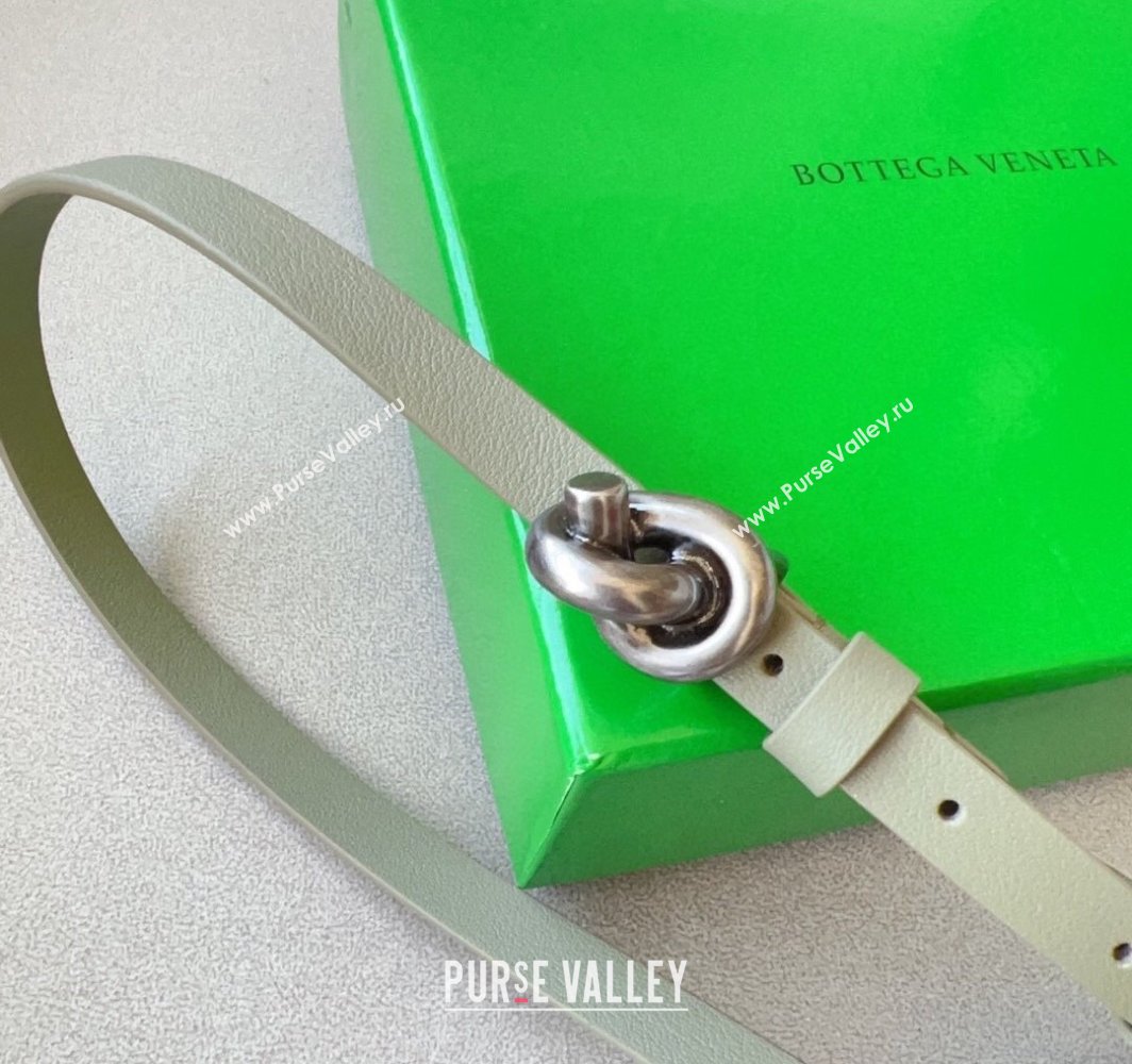 Bottega Veneta Womens Soft Calfskin Belt 1.5cm with Knot Buckle Travertine Green/Silver 2025 0315 (99-250315088)