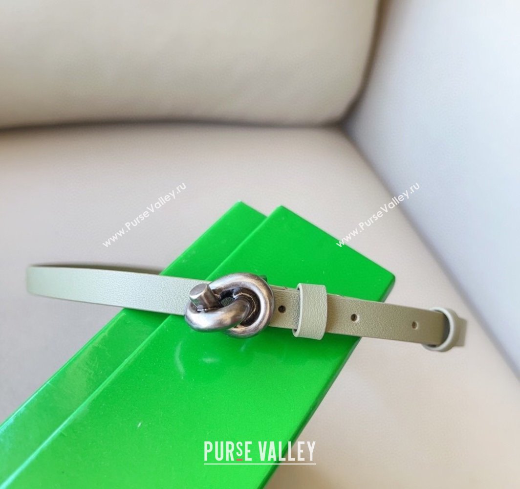 Bottega Veneta Womens Soft Calfskin Belt 1.5cm with Knot Buckle Travertine Green/Silver 2025 0315 (99-250315088)
