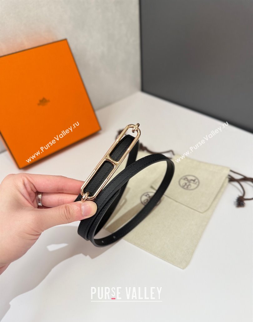 Hermes Roulis belt buckle Reversible leather strap 1.3cm Black/Gold 2025 0314 (99-250314083)