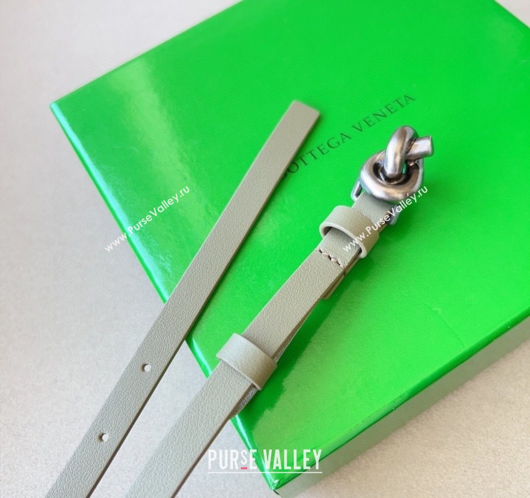 Bottega Veneta Womens Soft Calfskin Belt 1.5cm with Knot Buckle Travertine Green/Silver 2025 0315 (99-250315088)