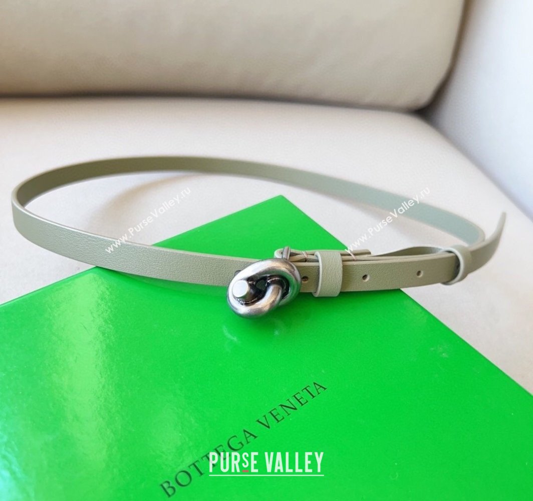 Bottega Veneta Womens Soft Calfskin Belt 1.5cm with Knot Buckle Travertine Green/Silver 2025 0315 (99-250315088)